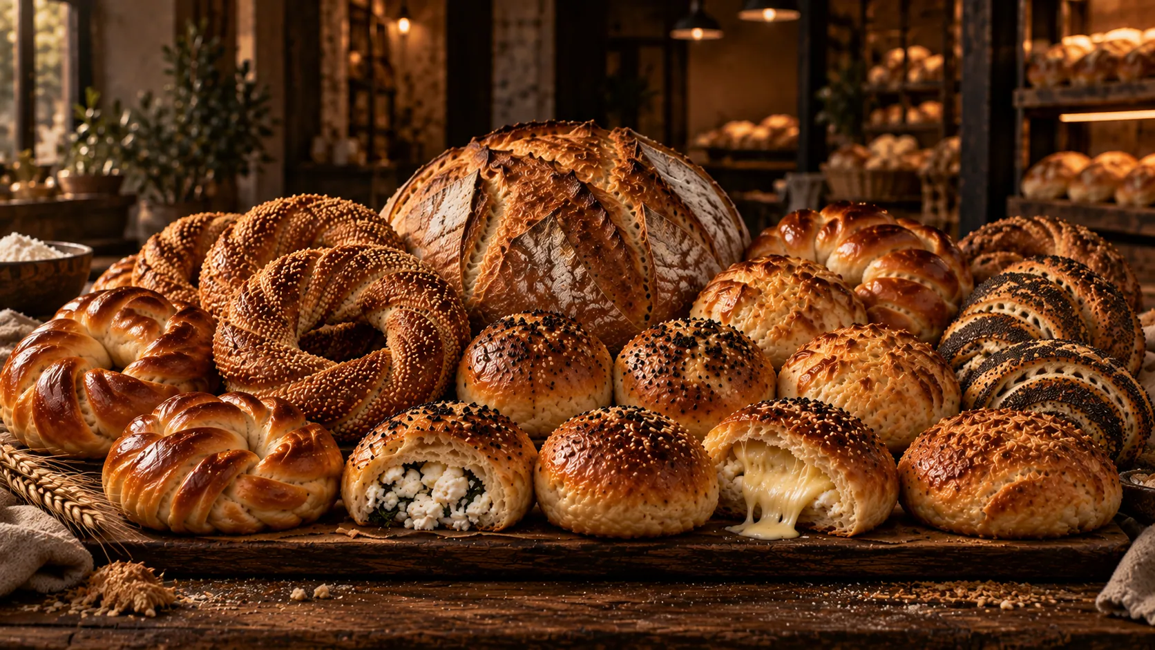 Vuslat Unlu Mamülleri fırınından taze ekmek, simit ve poğaça çeşitleri